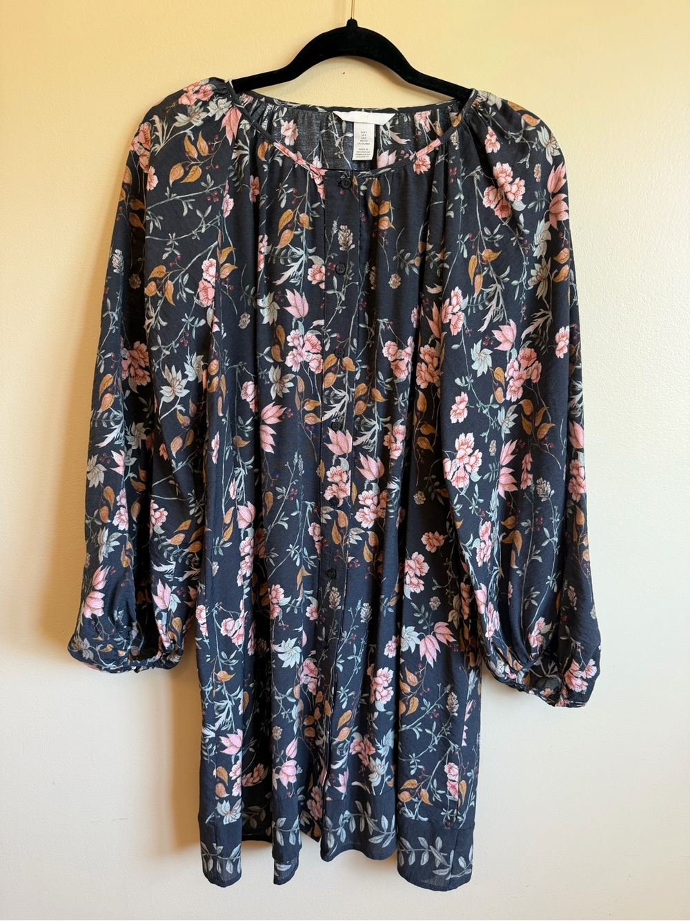 H&M Women’s Small Floral Tunic Blouse Long Sleeve Button Front Boho Cottagecore